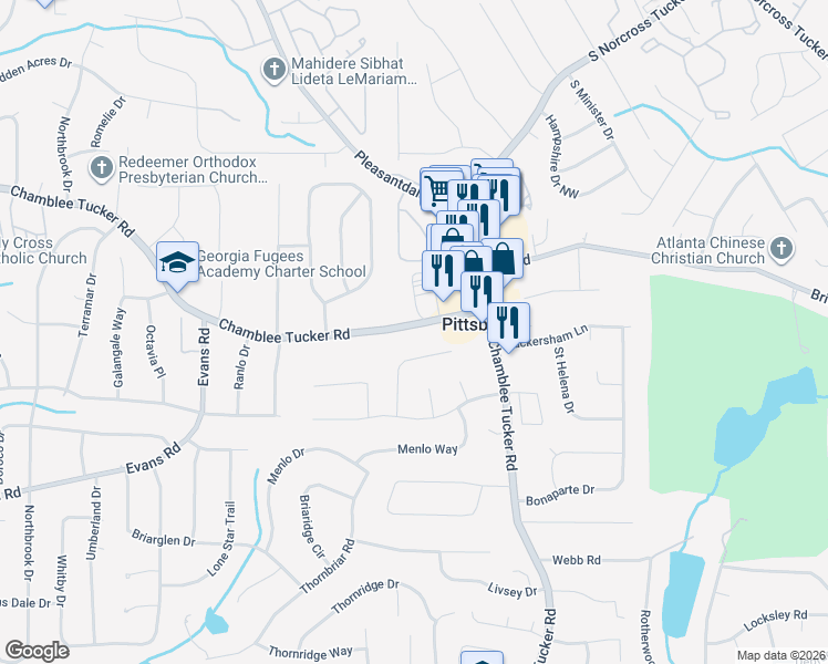 map of restaurants, bars, coffee shops, grocery stores, and more near 4273 Chamblee Tucker Road in Atlanta