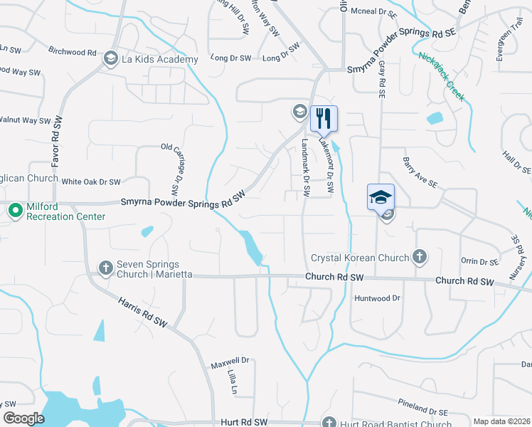 map of restaurants, bars, coffee shops, grocery stores, and more near 238 Robbie Lane in Marietta