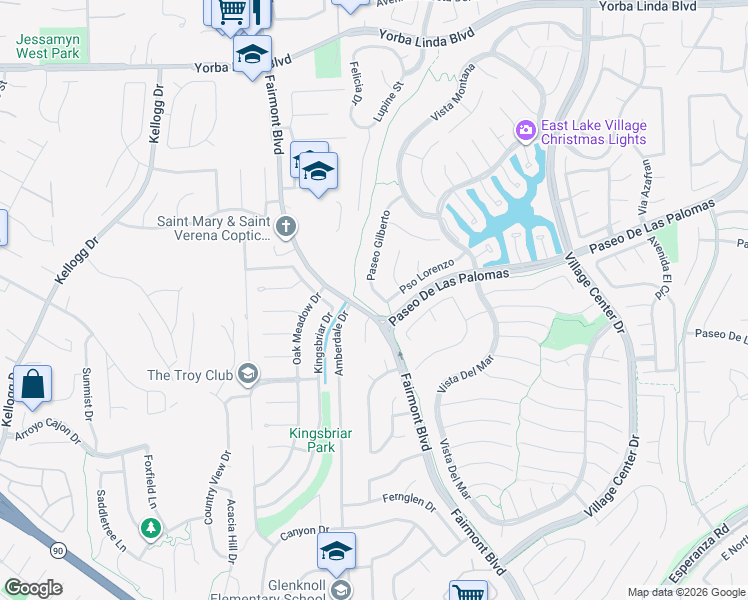 map of restaurants, bars, coffee shops, grocery stores, and more near 5589 Paseo Gilberto in Yorba Linda