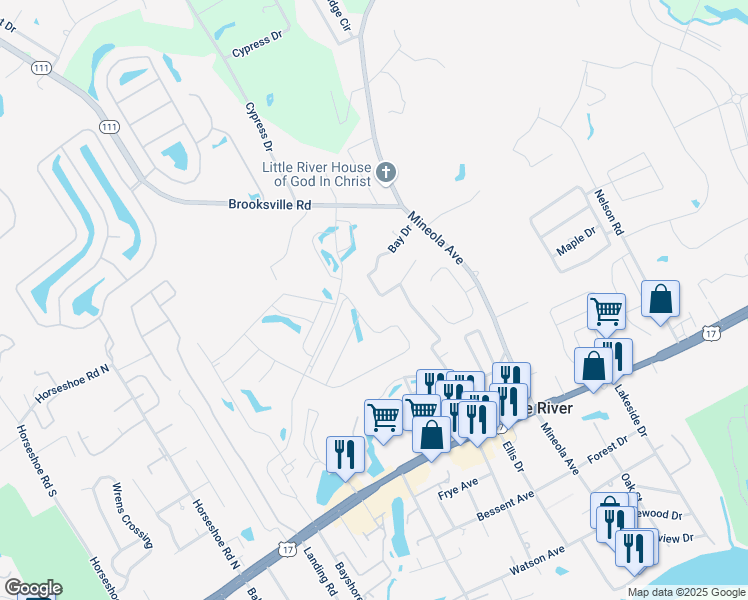 map of restaurants, bars, coffee shops, grocery stores, and more near 11465 Bay Drive in Little River