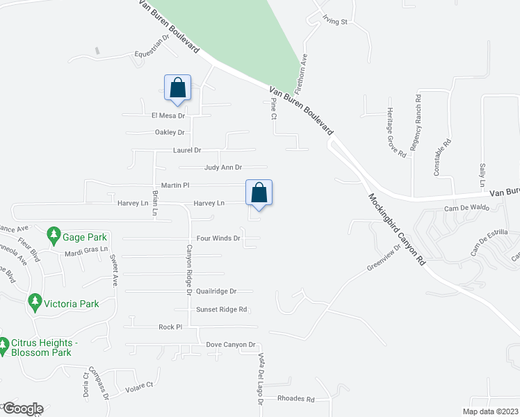 map of restaurants, bars, coffee shops, grocery stores, and more near 14495 Harvey Lane in Riverside
