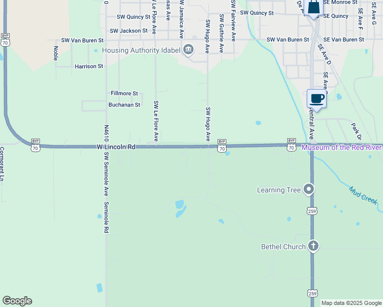 map of restaurants, bars, coffee shops, grocery stores, and more near 802 West Lincoln Road in Idabel
