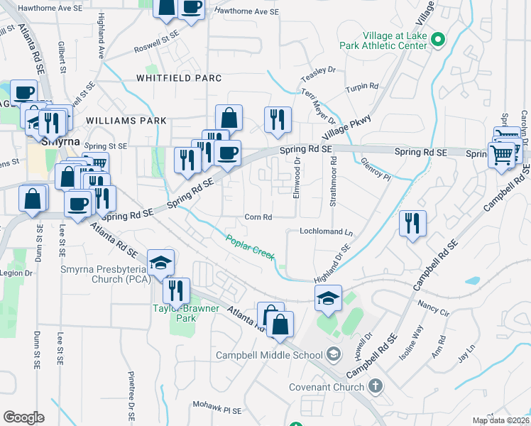 map of restaurants, bars, coffee shops, grocery stores, and more near 2994 Lexington Trace Drive in Smyrna