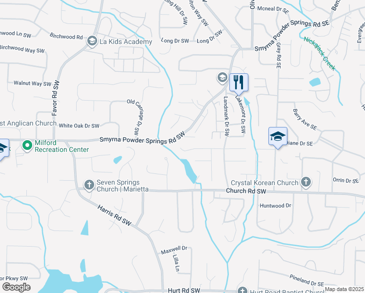 map of restaurants, bars, coffee shops, grocery stores, and more near 254 Robbie Lane in Marietta