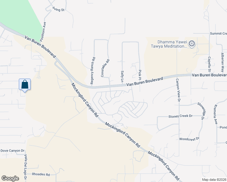 map of restaurants, bars, coffee shops, grocery stores, and more near Camino De Waldo in Riverside