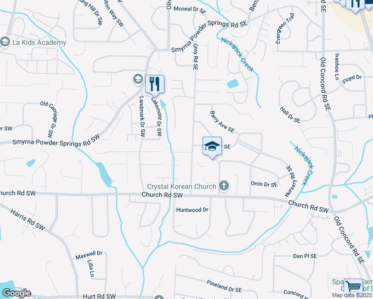 map of restaurants, bars, coffee shops, grocery stores, and more near 74 Winward Way Southeast in Smyrna