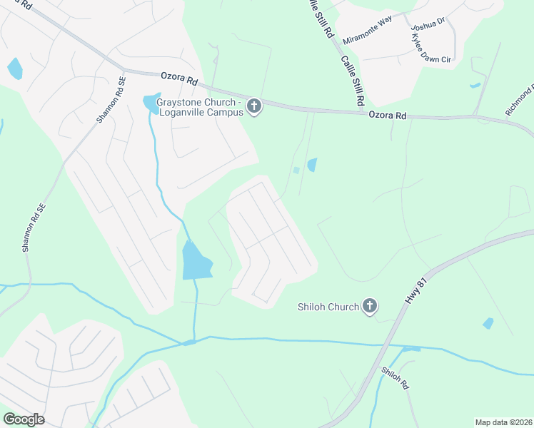 map of restaurants, bars, coffee shops, grocery stores, and more near 3680 Casual Ridge Way in Loganville