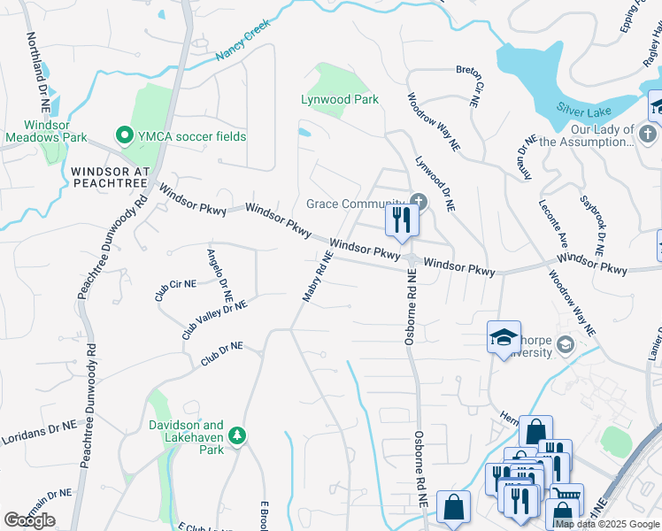 map of restaurants, bars, coffee shops, grocery stores, and more near 1051 Wimberly Road Northeast in Atlanta