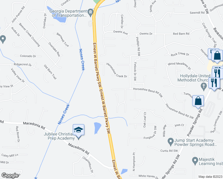 map of restaurants, bars, coffee shops, grocery stores, and more near 2865 Old Horseshoe Bend Road Southwest in Marietta