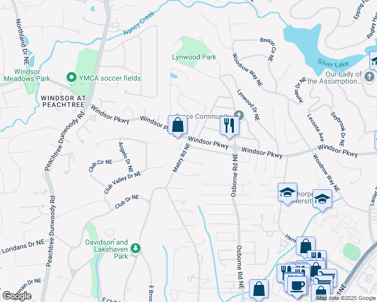 map of restaurants, bars, coffee shops, grocery stores, and more near 1051 Wimberly Road Northeast in Atlanta