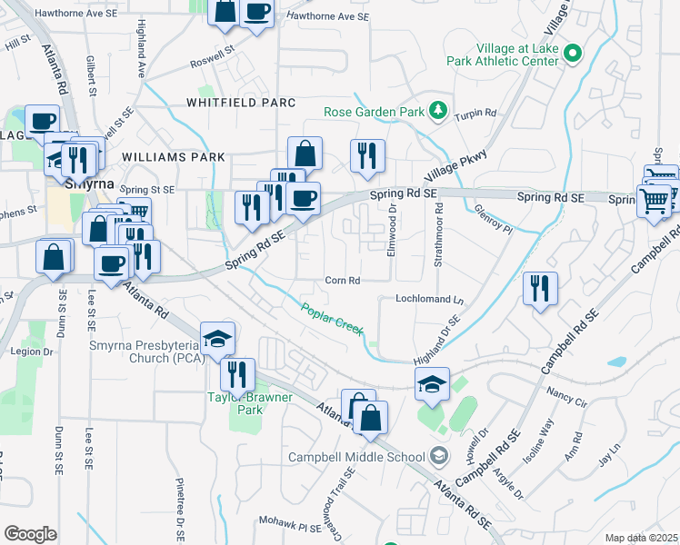 map of restaurants, bars, coffee shops, grocery stores, and more near 2994 Lexington Trace Drive in Smyrna