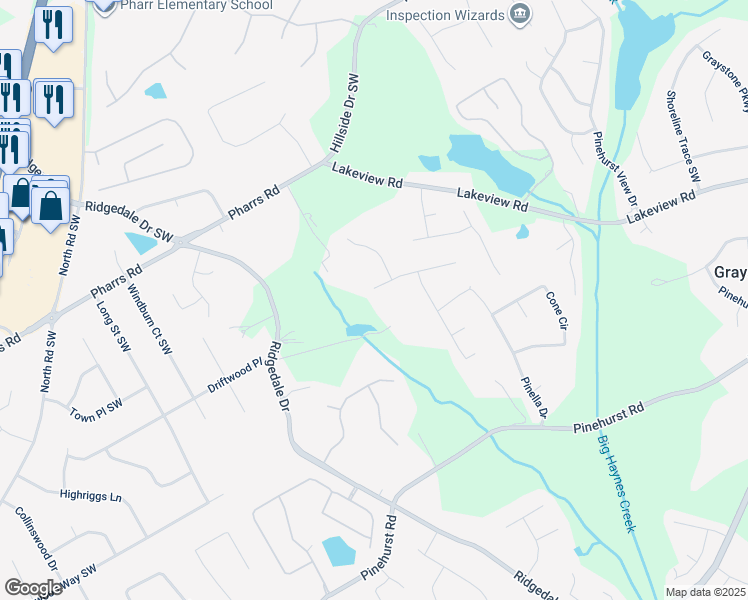 map of restaurants, bars, coffee shops, grocery stores, and more near 1520 Seth Way in Grayson