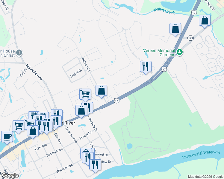 map of restaurants, bars, coffee shops, grocery stores, and more near 2011 U.S. 17 in Little River