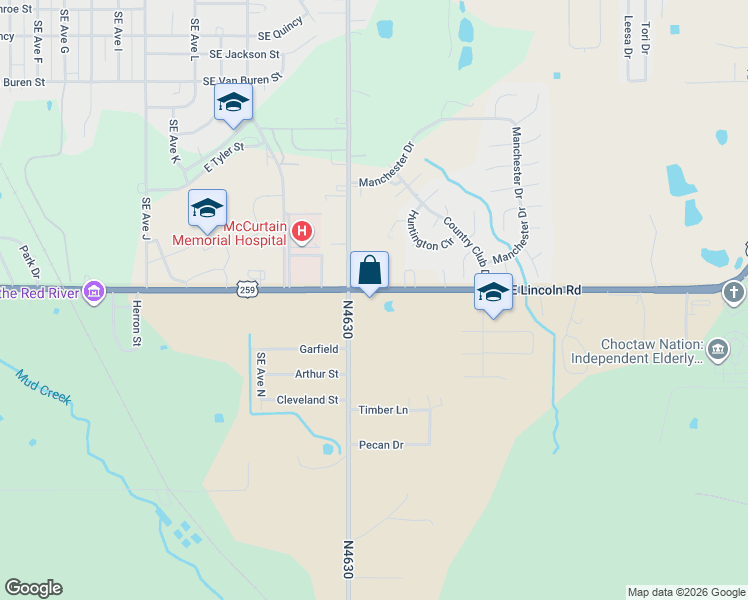 map of restaurants, bars, coffee shops, grocery stores, and more near 1508 East Lincoln Road in Idabel