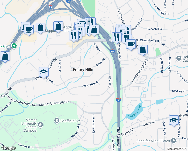map of restaurants, bars, coffee shops, grocery stores, and more near 3287 Alton Road in Atlanta