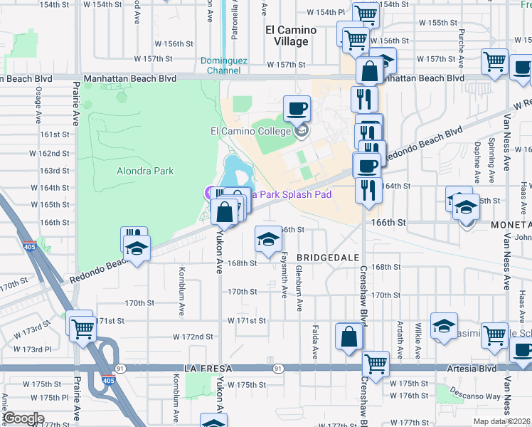 map of restaurants, bars, coffee shops, grocery stores, and more near 3408 Redondo Beach Boulevard in Torrance