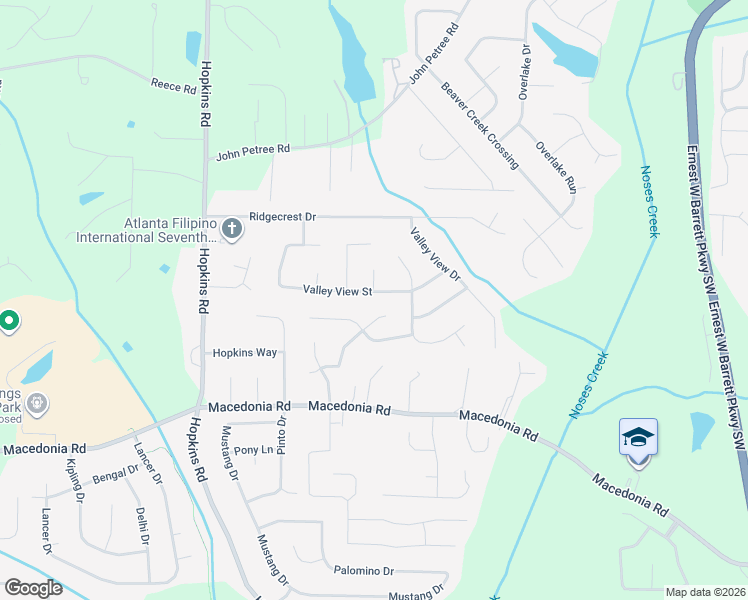 map of restaurants, bars, coffee shops, grocery stores, and more near 3197 Valley View Street in Powder Springs