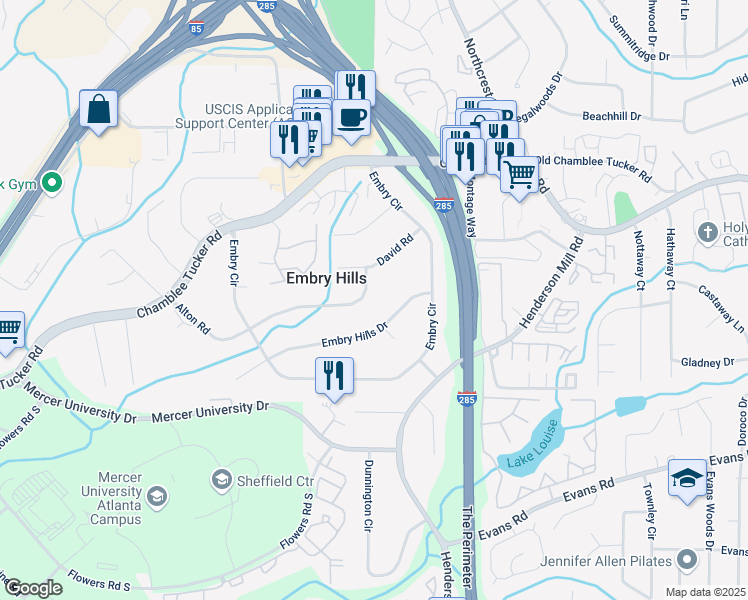 map of restaurants, bars, coffee shops, grocery stores, and more near 3287 Alton Road in Atlanta