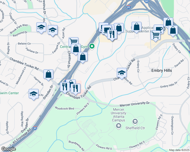 map of restaurants, bars, coffee shops, grocery stores, and more near 3028 Chamblee Tucker Road in Atlanta