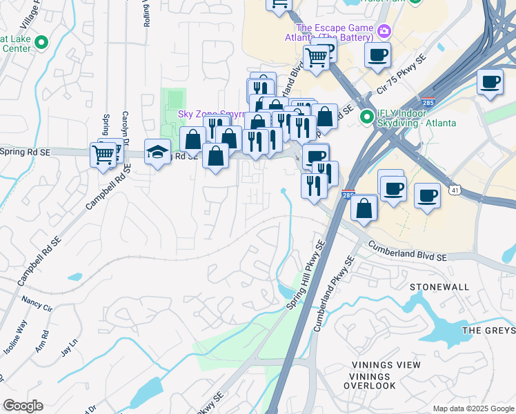map of restaurants, bars, coffee shops, grocery stores, and more near 2641 Blackburn Court Southeast in Smyrna