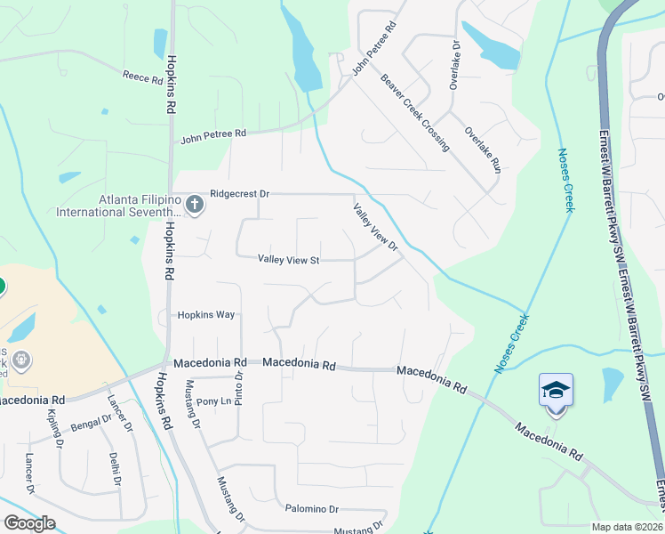 map of restaurants, bars, coffee shops, grocery stores, and more near 3197 Valley View Street in Powder Springs