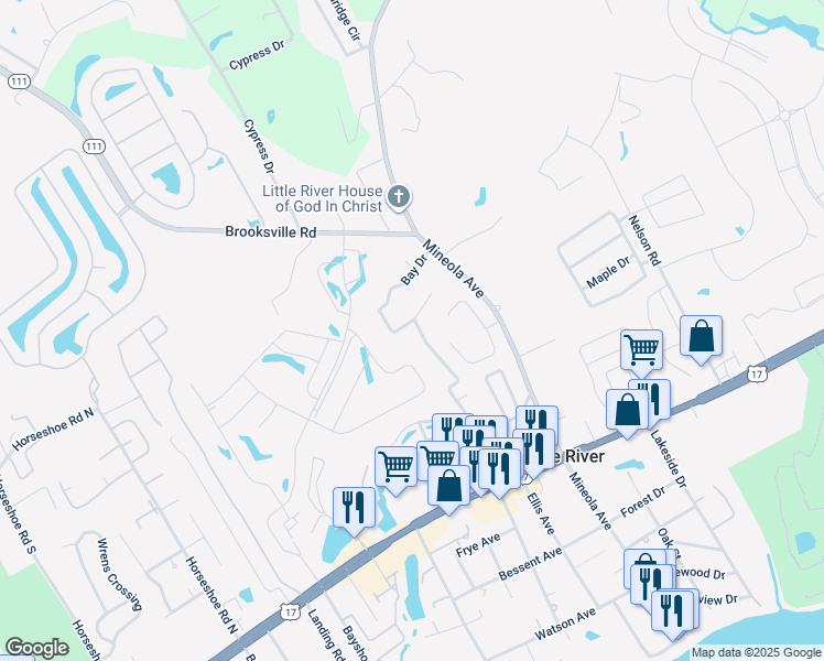 map of restaurants, bars, coffee shops, grocery stores, and more near 11435 Bay Drive in Little River