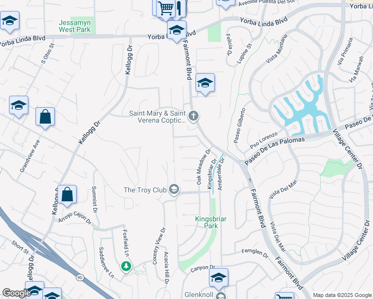 map of restaurants, bars, coffee shops, grocery stores, and more near 19702 Hillock View Plaza in Yorba Linda