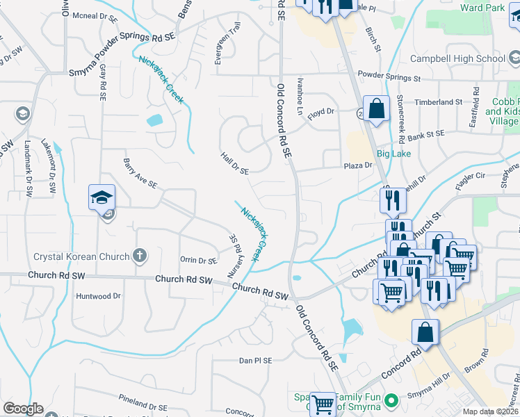 map of restaurants, bars, coffee shops, grocery stores, and more near 1334 Poplar Pointe in Smyrna