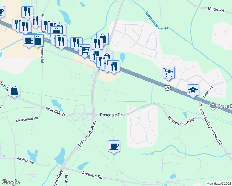map of restaurants, bars, coffee shops, grocery stores, and more near in Hiram