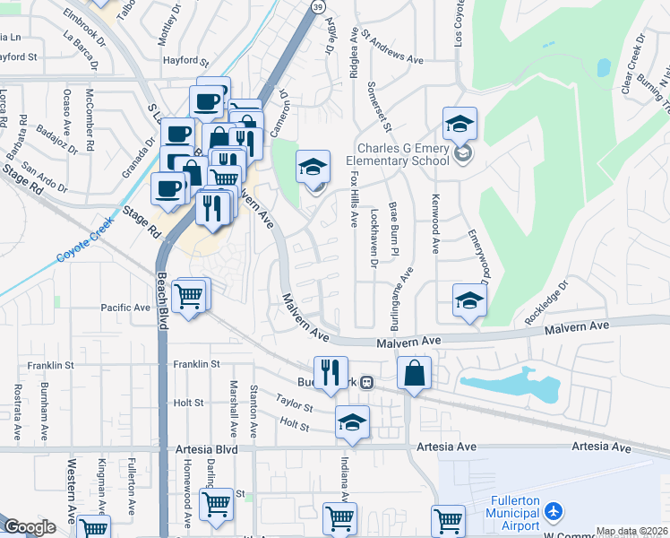 map of restaurants, bars, coffee shops, grocery stores, and more near 8237 Gregory Circle in Buena Park