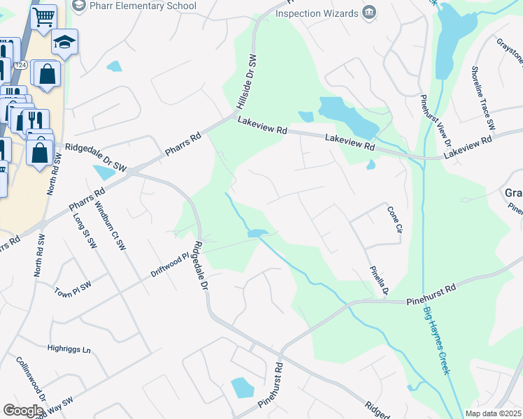 map of restaurants, bars, coffee shops, grocery stores, and more near 1520 Seth Way in Grayson