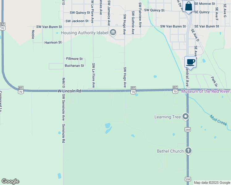 map of restaurants, bars, coffee shops, grocery stores, and more near 802 West Lincoln Road in Idabel