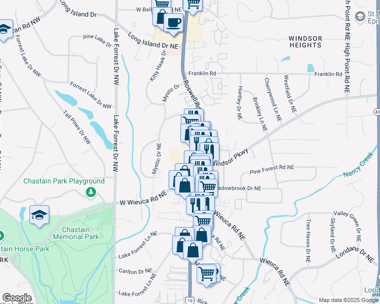 map of restaurants, bars, coffee shops, grocery stores, and more near 4600 Roswell Road in Sandy Springs