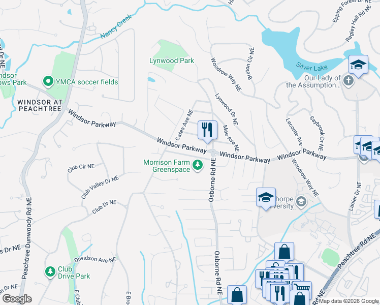 map of restaurants, bars, coffee shops, grocery stores, and more near 1110 Wimberly Road Northeast in Atlanta