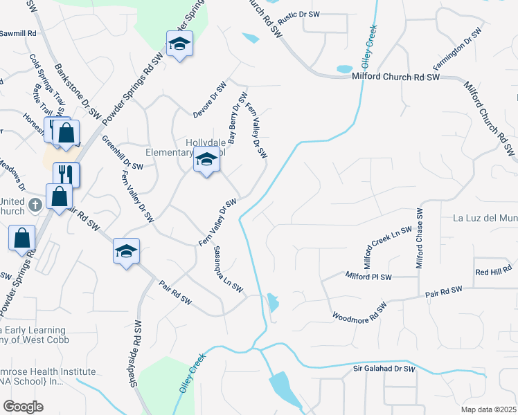 map of restaurants, bars, coffee shops, grocery stores, and more near 2980 Milford Trail Southwest in Marietta