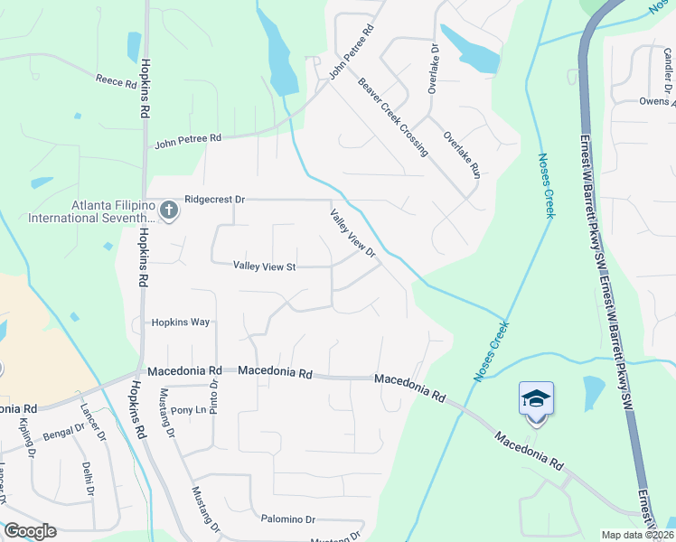 map of restaurants, bars, coffee shops, grocery stores, and more near 2978 Valley View Circle in Powder Springs