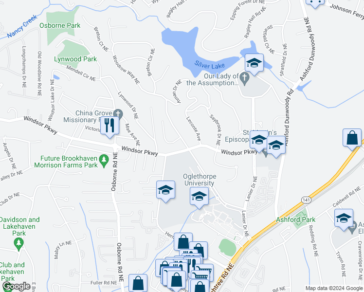 map of restaurants, bars, coffee shops, grocery stores, and more near 3122 Woodrow Way Northeast in Atlanta