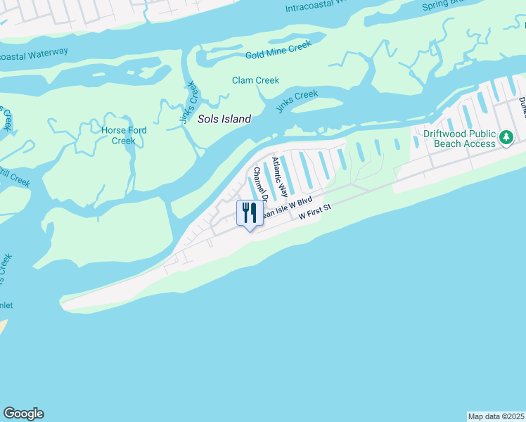 map of restaurants, bars, coffee shops, grocery stores, and more near 10 Oleander Lane in Ocean Isle Beach