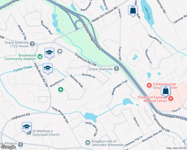 map of restaurants, bars, coffee shops, grocery stores, and more near 1402 Bromley Drive in Snellville
