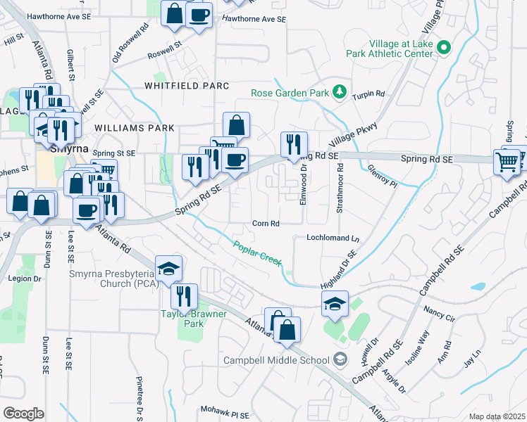 map of restaurants, bars, coffee shops, grocery stores, and more near 2978 Lexington Trace Drive in Smyrna