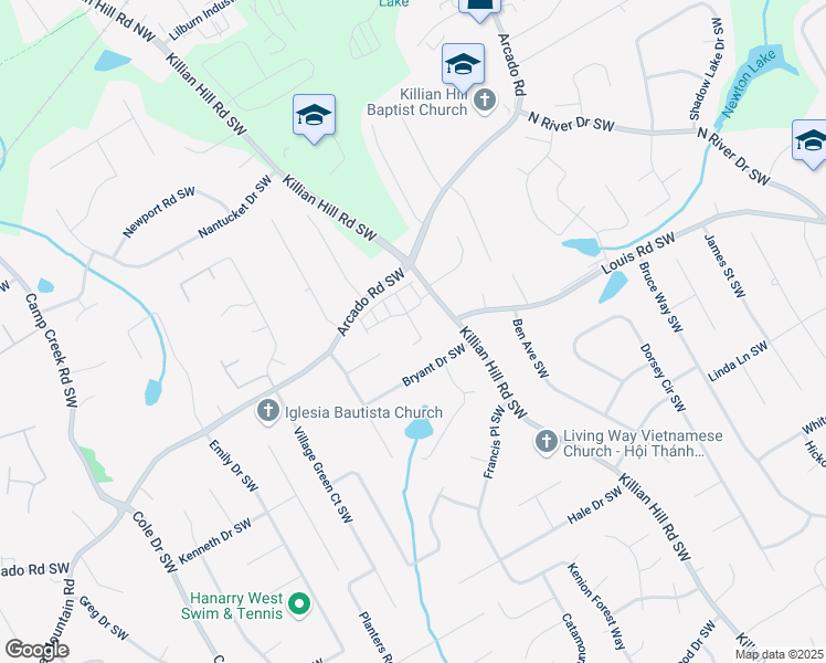 map of restaurants, bars, coffee shops, grocery stores, and more near 151 Dewey Road in Lilburn