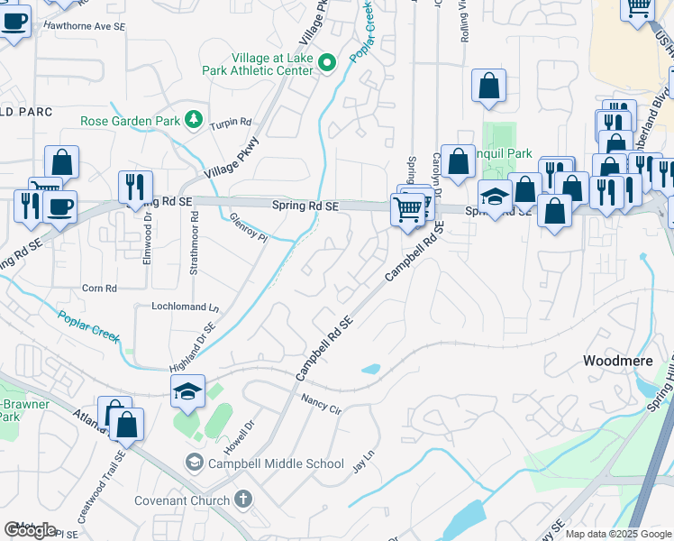map of restaurants, bars, coffee shops, grocery stores, and more near 2101 Countryside Place in Smyrna