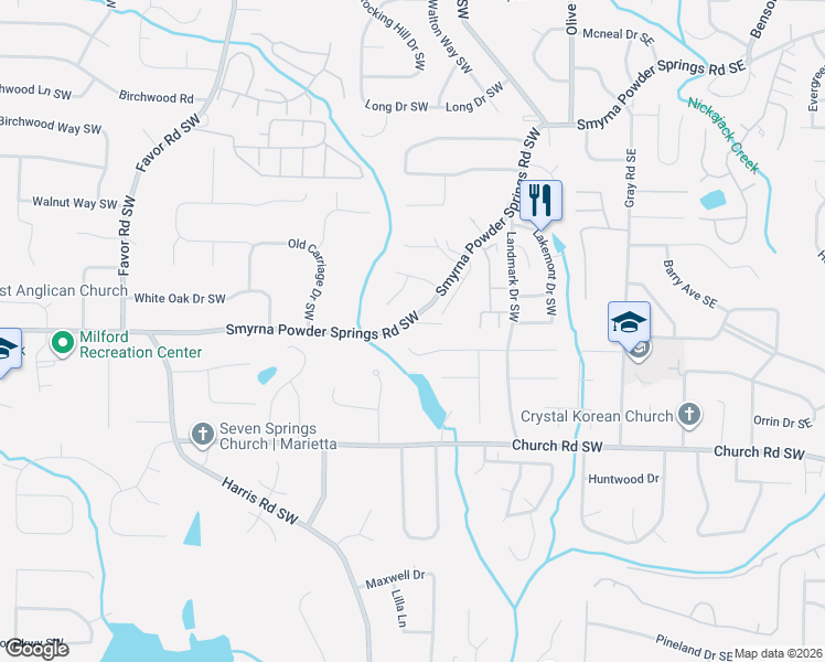 map of restaurants, bars, coffee shops, grocery stores, and more near 254 Robbie Lane in Marietta