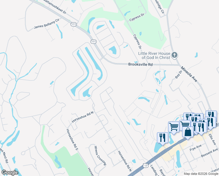 map of restaurants, bars, coffee shops, grocery stores, and more near 3975 Airport Drive in Little River