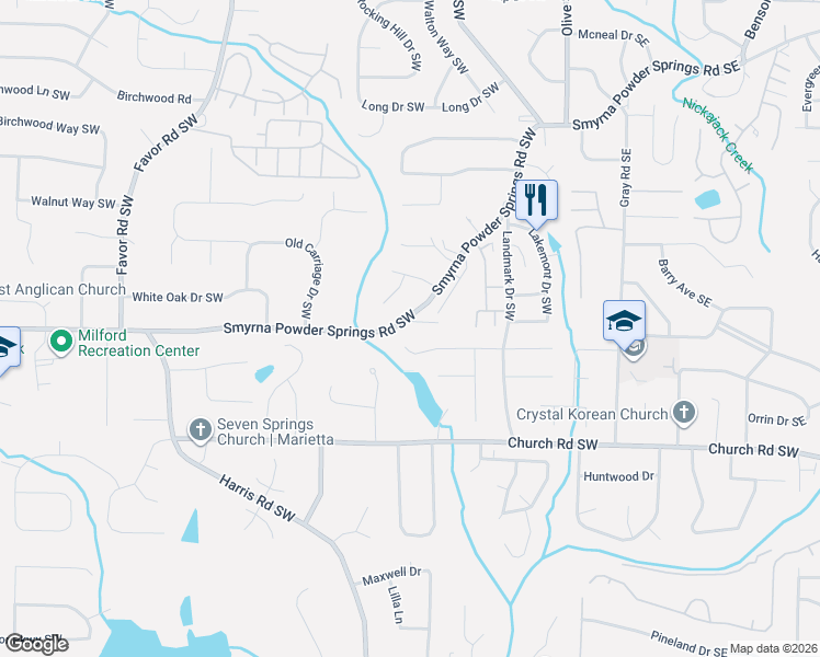 map of restaurants, bars, coffee shops, grocery stores, and more near 254 Robbie Lane in Marietta