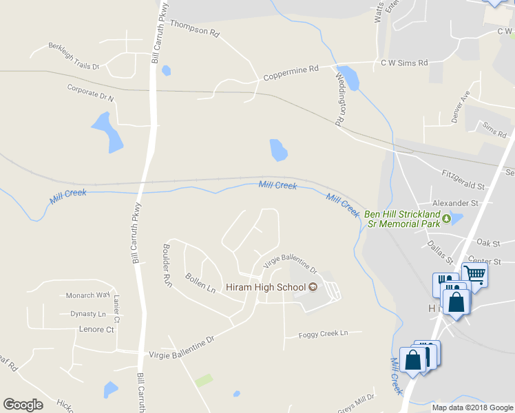 map of restaurants, bars, coffee shops, grocery stores, and more near 332 Baywood Way in Hiram