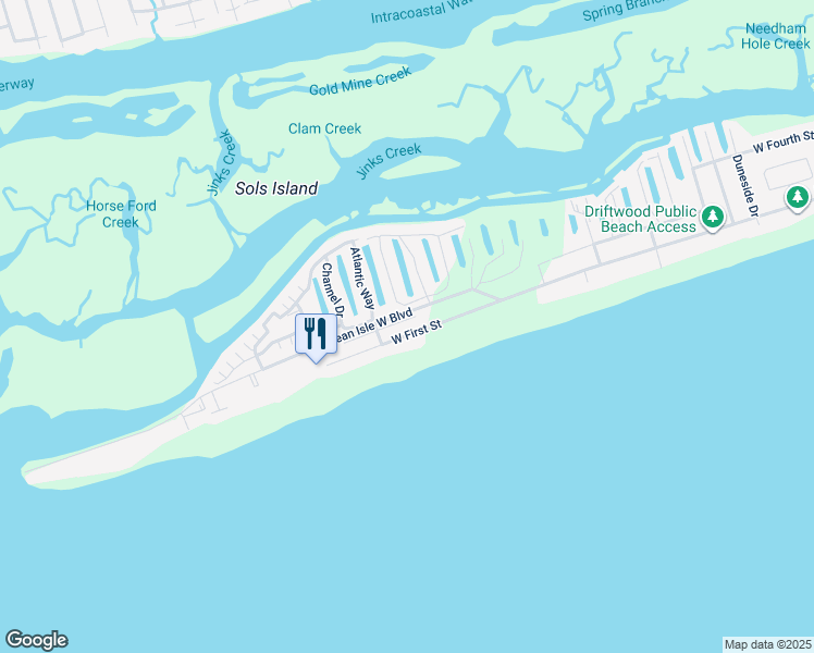 map of restaurants, bars, coffee shops, grocery stores, and more near 4 Jan Street in Ocean Isle Beach