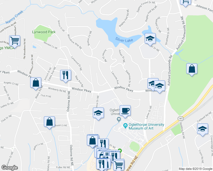 map of restaurants, bars, coffee shops, grocery stores, and more near 3134 Woodrow Way Northeast in Atlanta