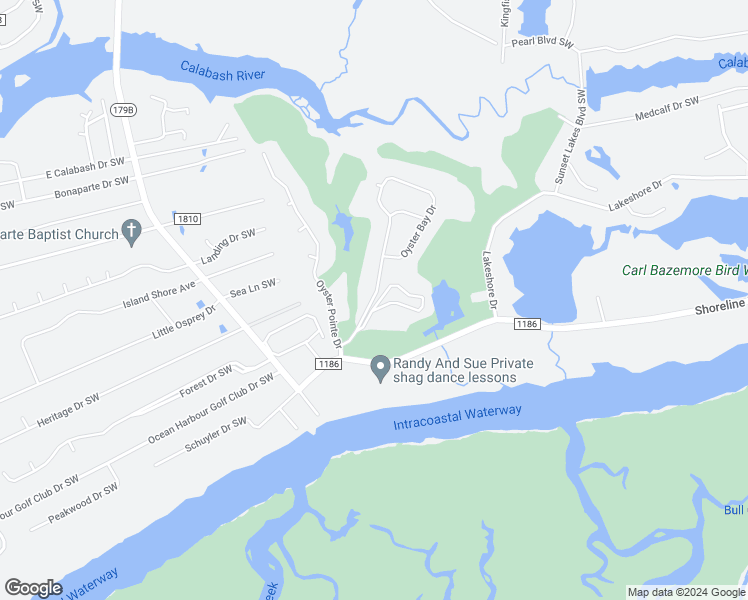 map of restaurants, bars, coffee shops, grocery stores, and more near 801 Colony Place in Sunset Beach