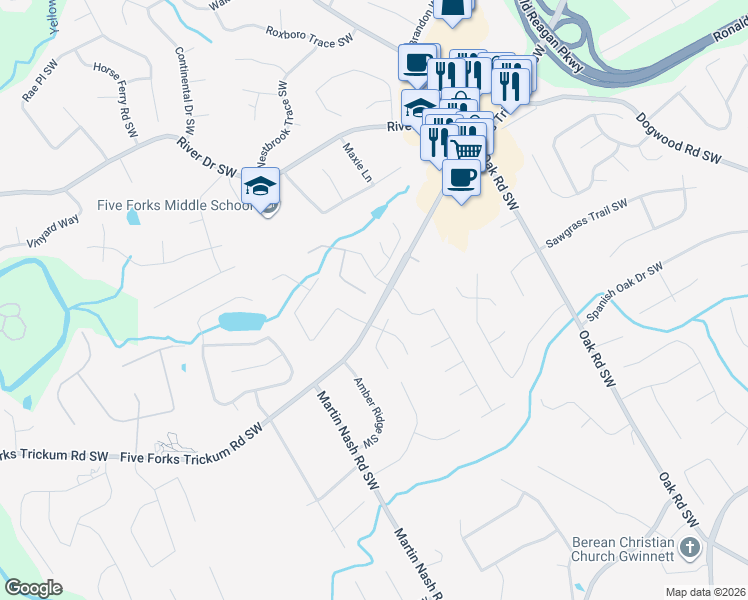 map of restaurants, bars, coffee shops, grocery stores, and more near 3335 Landingview Court in Lilburn